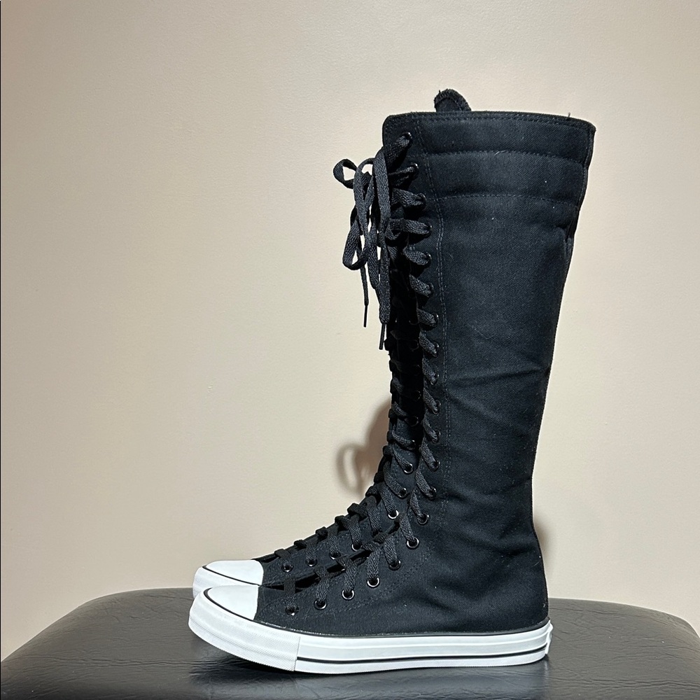 Tall Lace-Up Sneaker Boots, Zippered, Black (size 8.5)